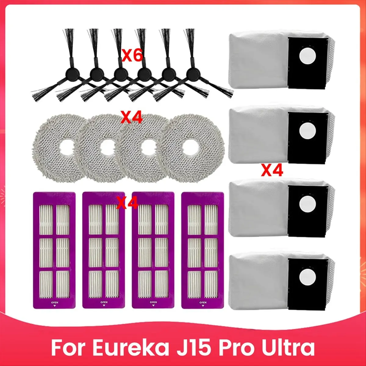 2026 Trend For J15 Pro Ultra Vacuum Cleaner,Accessories Kits Include 4 HEPA Filters,6 Side Brushes,4 Mop Cloth,4 Dust Bags