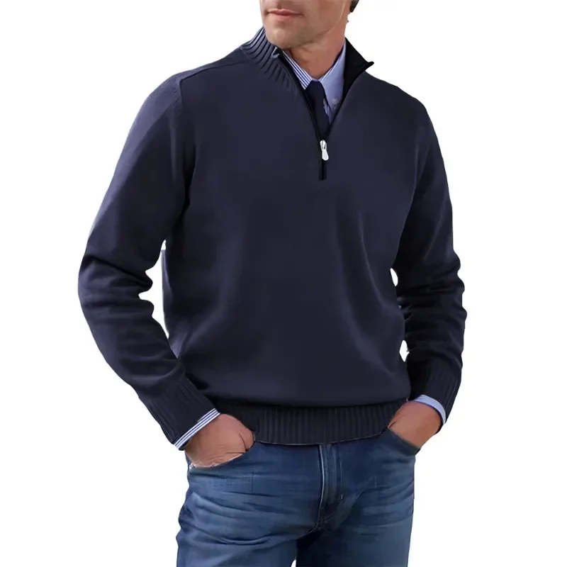 Autumn Men\'s Half Zipper Pullover Long Sleeve Turtleneck Jackets Solid Color Sweater Casual Breathable Knitted Basic Warm Coat