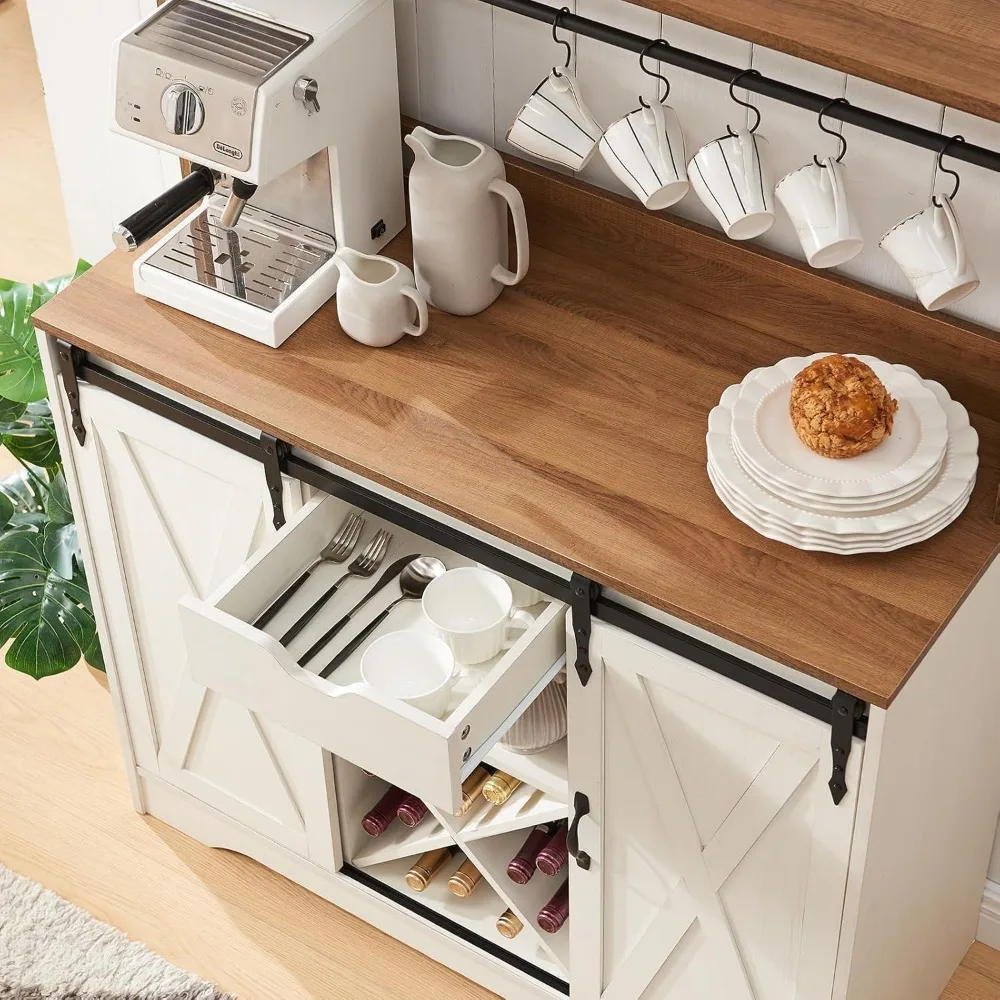 خزانة جانبية لخزانة المطبخ مع محطة شحن، منافذ USB، باب الحظيرة المنزلقة، بوفيه تخزين مقاس 43 بوصة