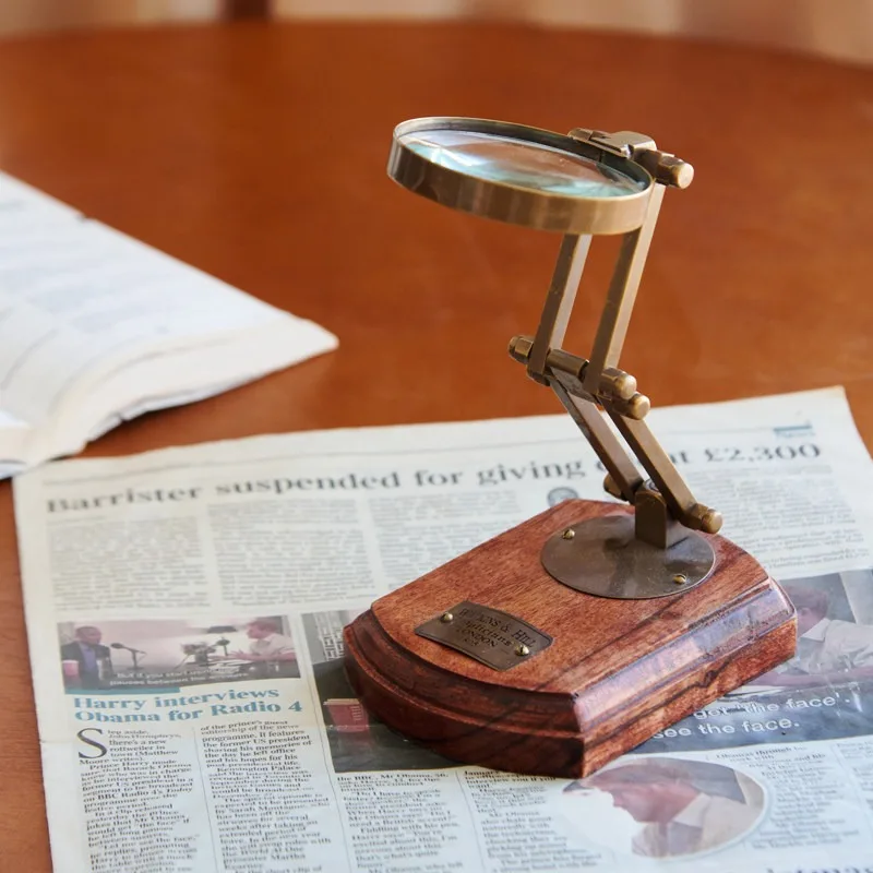 Brass Vintage Telescope Magnifier Bell Set, European Style Desk Ornament for Home Office Living Room, Tabletop Decor Gift
