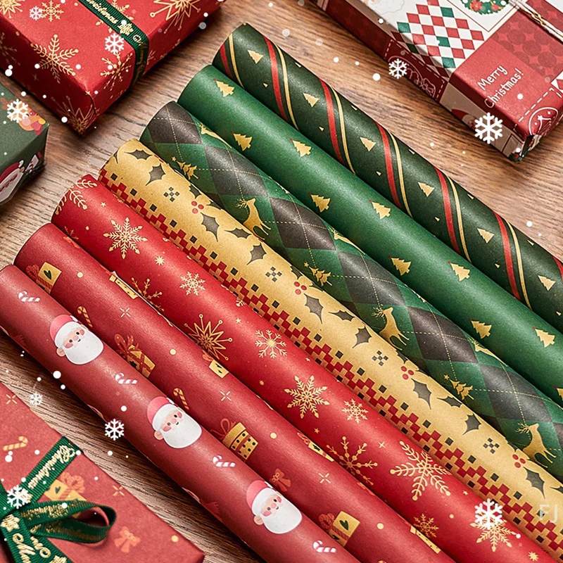 

Eco-friendly Kraft Christmas Wrapping Paper, 5 sheets, Santa & Deer, 70*50cm