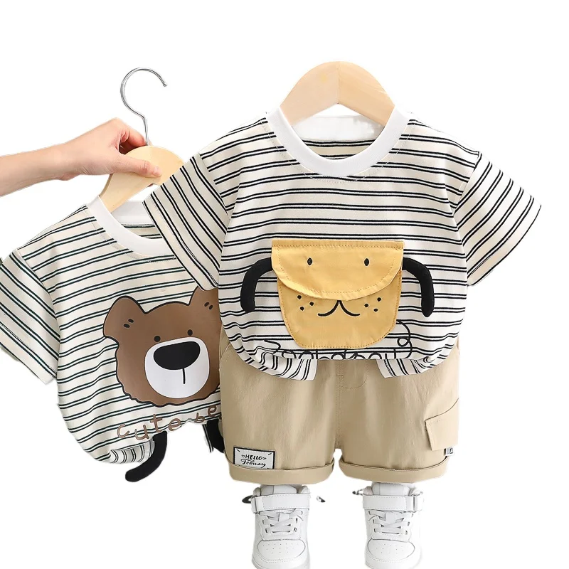 

Hot Summer Children Cotton Kids Boys Girls Clothes Strips T Shirts Shorts 2Pcs/Set Infant Fashion Toddler Tracksuits 0-5 Years