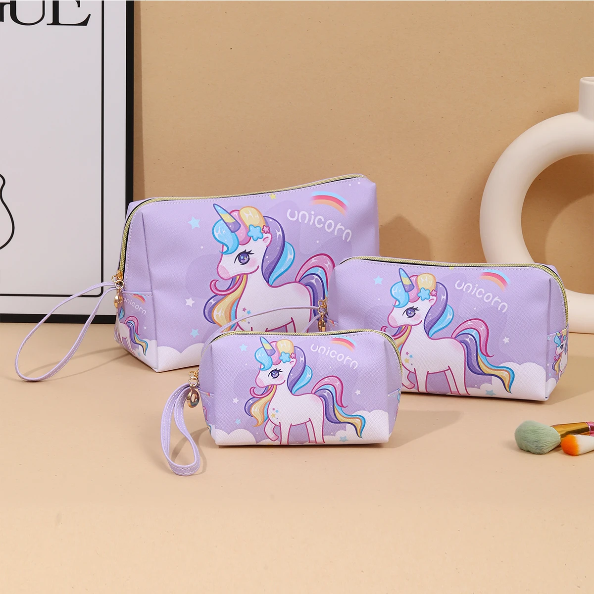 Unicorn waterproof large-capacity cosmetic bag high-value cosmetic storage bag cute girl heart stationery box pencil case