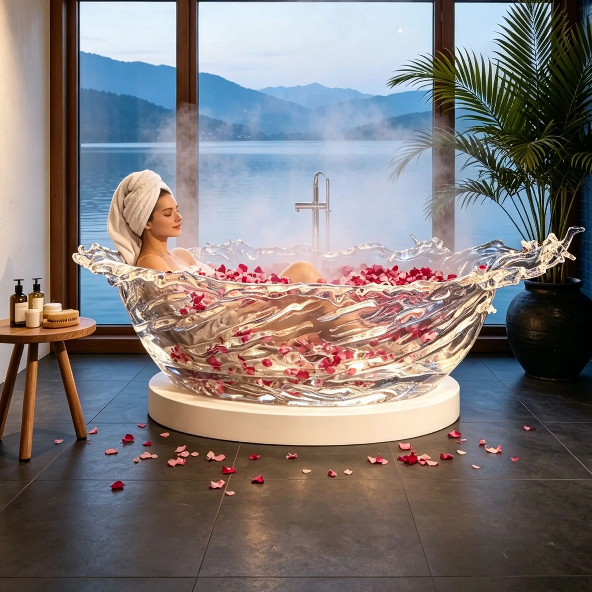 Ice translucent bathtub cloud water neon bathtub Light luxury high-end family hotel villa bathroom adult bath