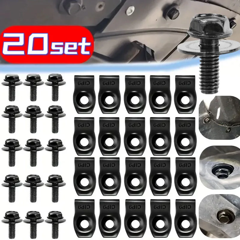 Car Body Bolts & U-nut Clips M6 Engine Cover Undertray Splash Shield Guard Bumper Fender Liner Retainer Fastener Rivet Screws