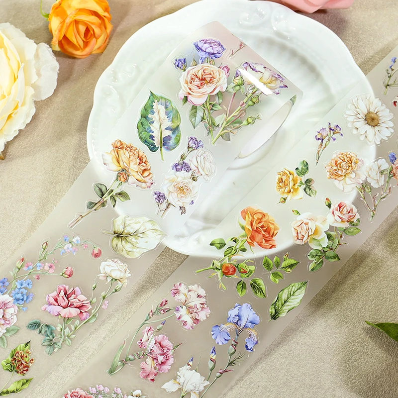 55mm*200cm Vintage Plant Flower Landscape PET Tape Creative DIY Journal Material Collage Scrapbooking Stationery