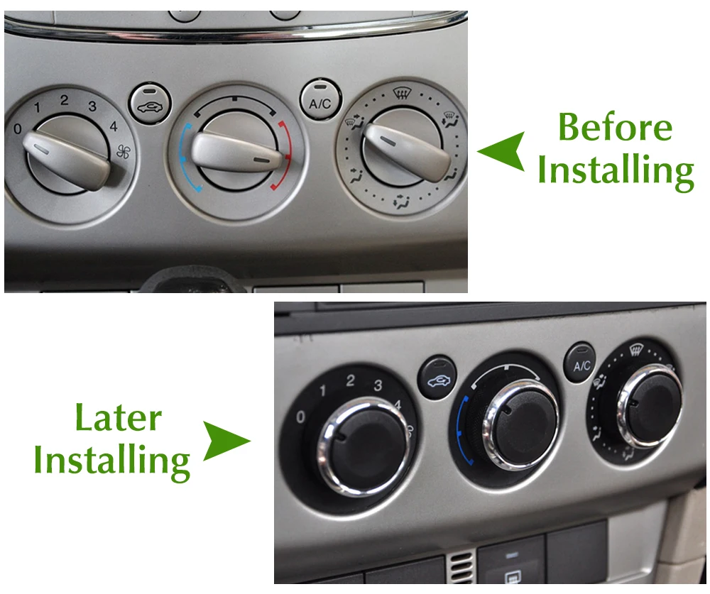 Alumínio Alloy Car Ar Condicionado Botão, Botão AC, controle de calor, botão Switch, Fit para Ford Focus, MK2, MK3, 3pcs por conjunto
