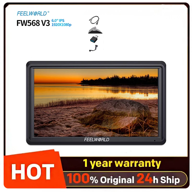 

FEELWORLD FW568 V3 6-дюймовый 3D LUT монитор для DSLR-камер, IPS Full HD 1920x1080, поддержка HDMI-выхода, с наклонным кронштейном для стабилизатора