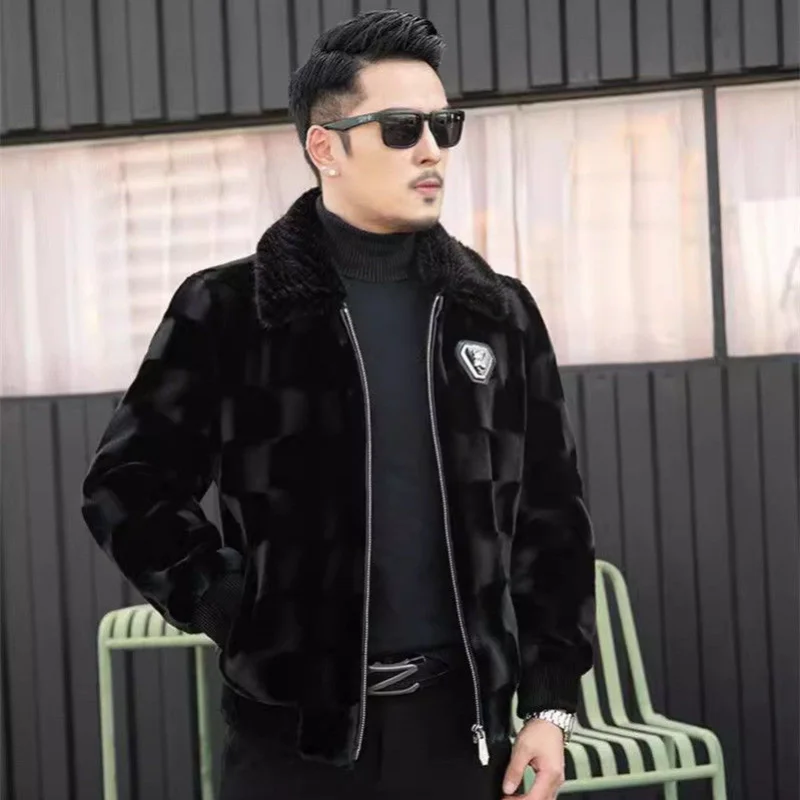 New Autumn Winter Thickened Fur Jacket Men's Jacket Coat Imitation Mink Lapel Fur Integrated