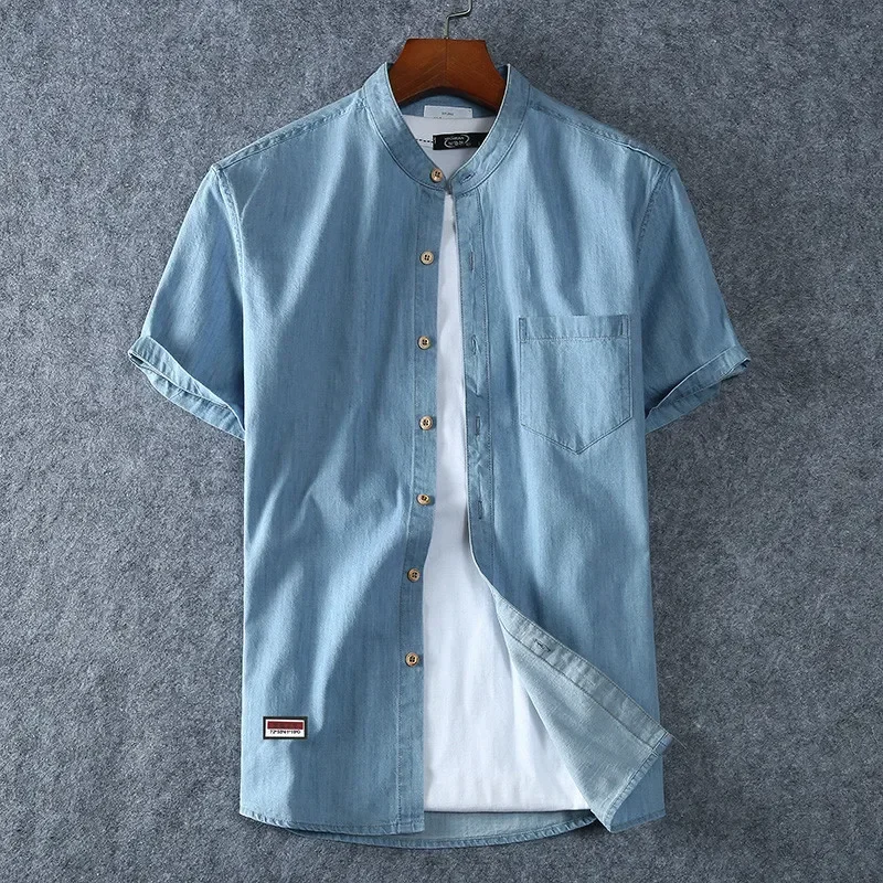 

Plus Size L-5XL 6XL 7XL 8XL Cotton Thin Jean Shirts Men's Short Sleeves 2021 Summer High Quality Fashion Casual Denim Shirts