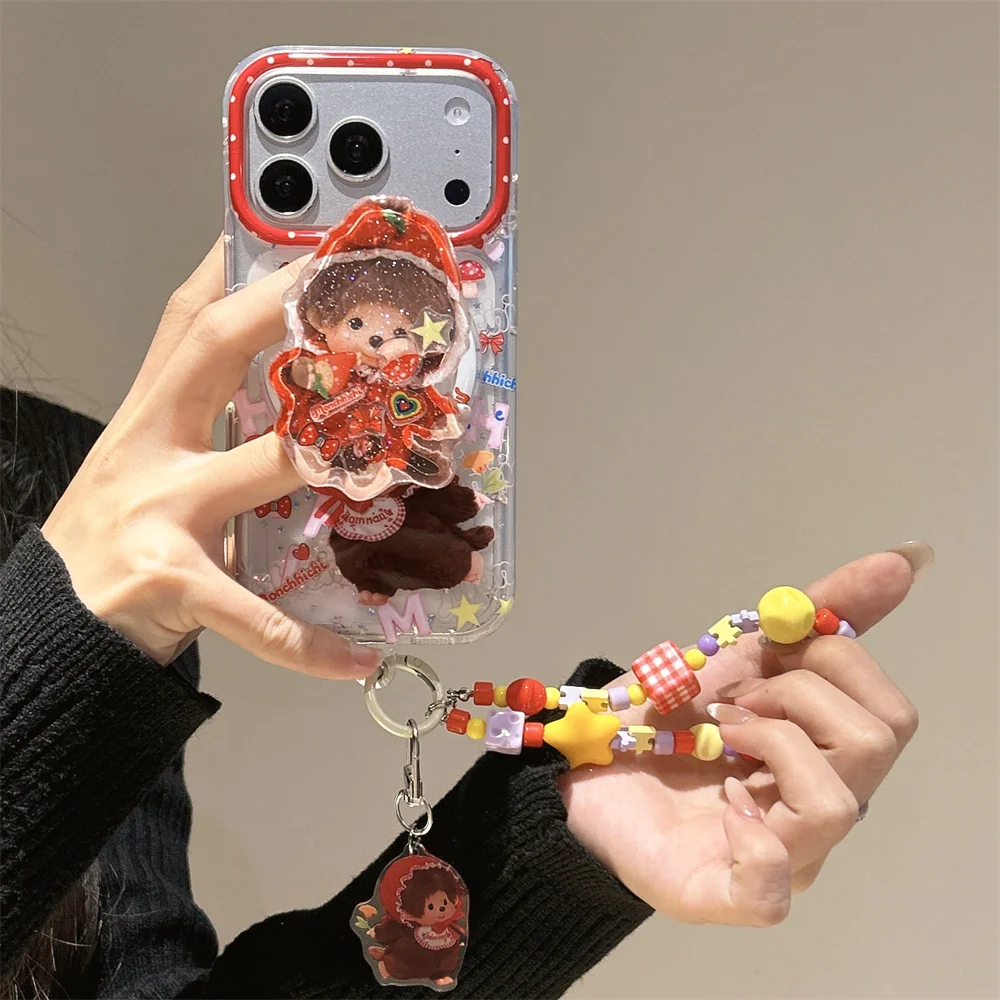 Urocze etui magnetyczne na telefon z motywem truskawkowego misia do iPhone 17 16 Pro 15 Max 14 13 17 Pro Max z podstawką Magsafe i łańcuszkiem, śliczne etui. — zdjęcie produktu 5
