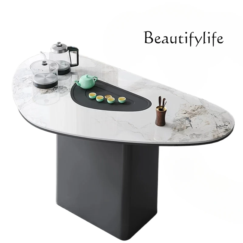 Nordic advanced rock slab tea table modern simple kettle integrated tea table