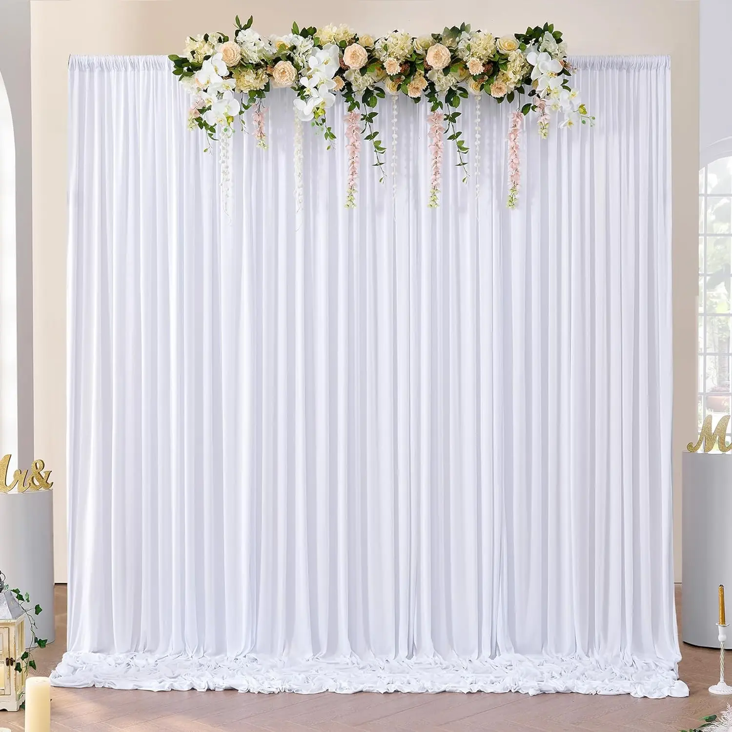 20x10 ft Wrinkle Free White Backdrop Curtains for Parties, Polyester Photo Backdrop Drapes 4 Panels 5x10ft for Wedding Birthday