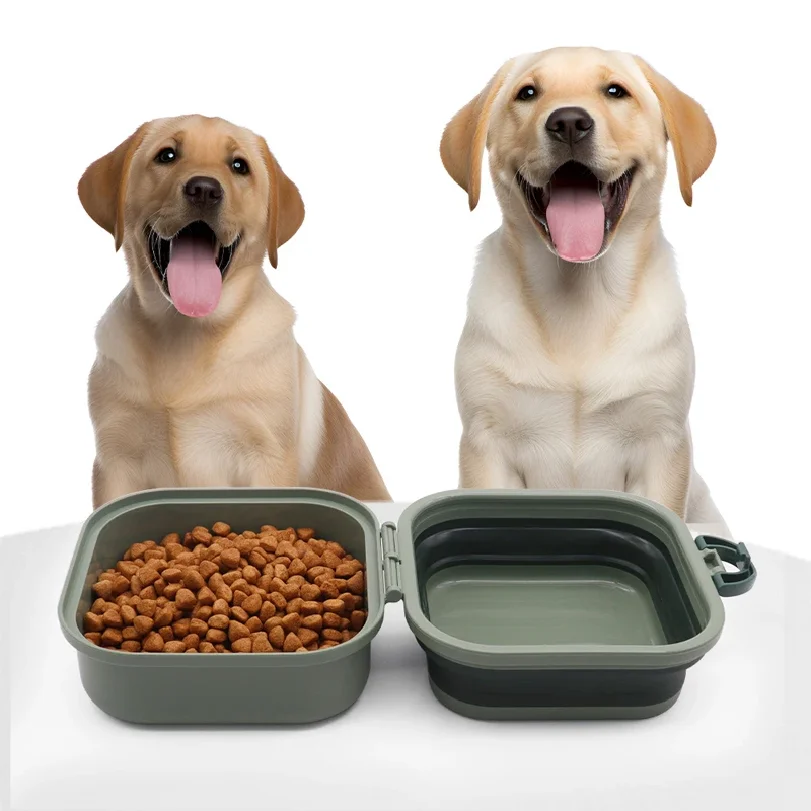 

Portable Thickened Folding Pet Double Bowls Tableware Travel Dog Feeder Bowls 2-in-1 Pet Outdoor Travel Supplies