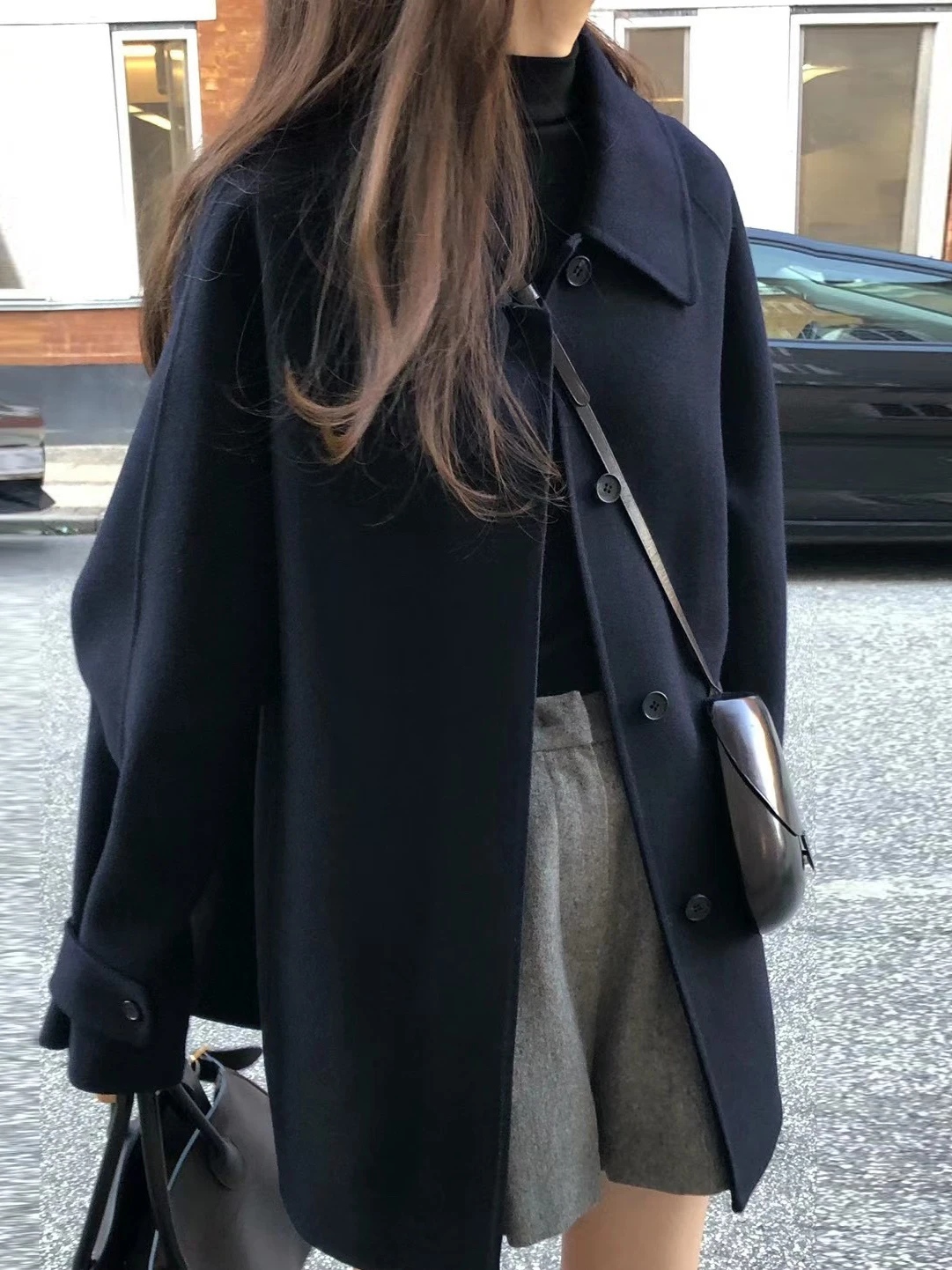 

Elegant Vintage Turn-down Collar Single-button Mid-length Woolen Coat Women's Autumn Winter New Style High-grade Feeling Twee...