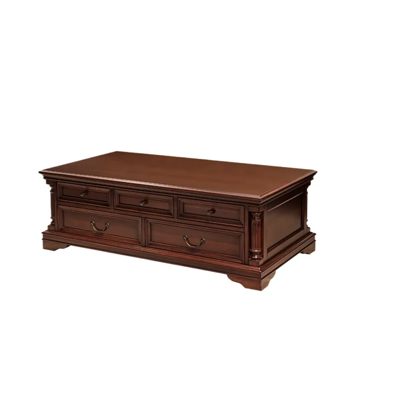 

American solid wood coffee table small apartment rectangular retro with drawers living room black walnut coffee table