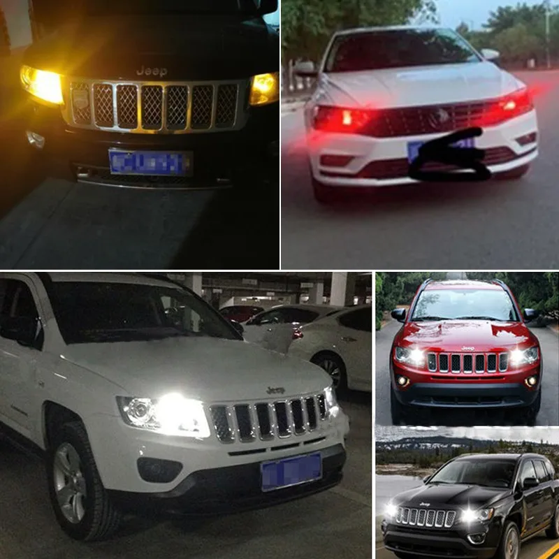 For Jeep Compass 2011 2012 2013 2014 2015 2016 2pcs LED Daytime Running Light DRL Bulb Lamp Canbus No Error 3157 P27/7W T25