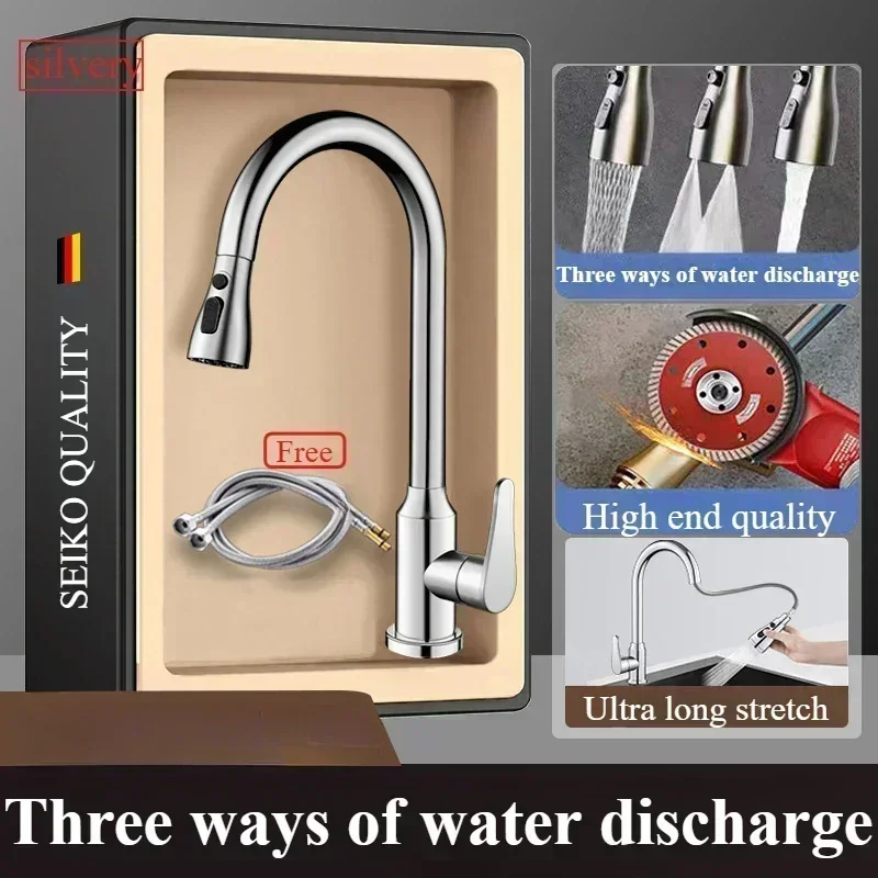 

Смесители для кухни, тонкий медный пистолет, серый, кухонная раковина, выдвижной смеситель, бытовая раковина, умывальник, вращающийся смеситель для горячей и холодной воды