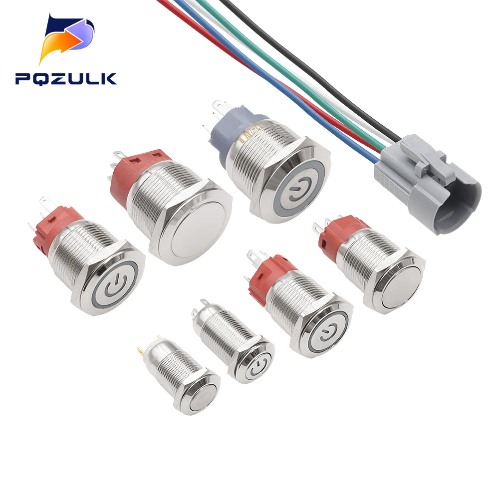 12/16/19/22mm Metal Push Button Switch Momentary/Latching Led Backlit 12-24V With Fixation Power Start Stop Turns On/Off DIY