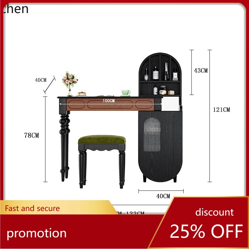 

ZML Retro Solid Wood Dressing Table Small Apartment Chest of Drawers Integrated Vintage Style Bedroom Storage Cabinet