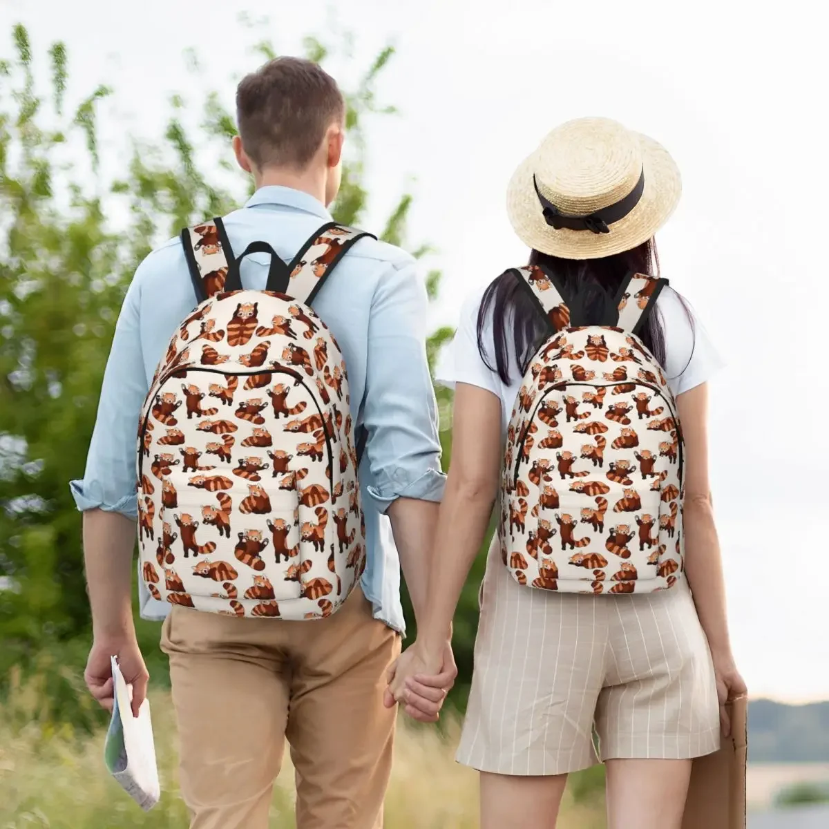 Mochila con patrón de Panda rojo, estudiante de escuela secundaria, encantadora y divertida, mochila para adolescentes, ligera