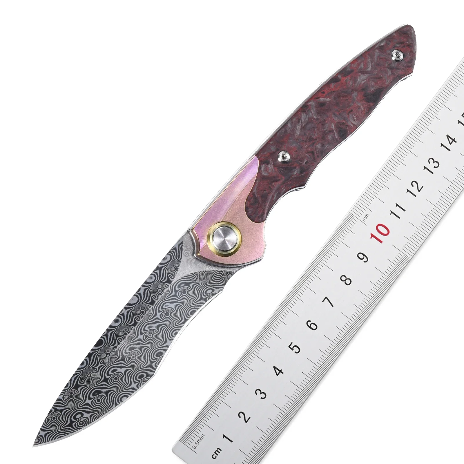 

New Sitivien ST243 Pocket Folding Knife Damascus Steel Blade Titanium Carbon Fiber Handle Reversible for Work Camping EDC Tool