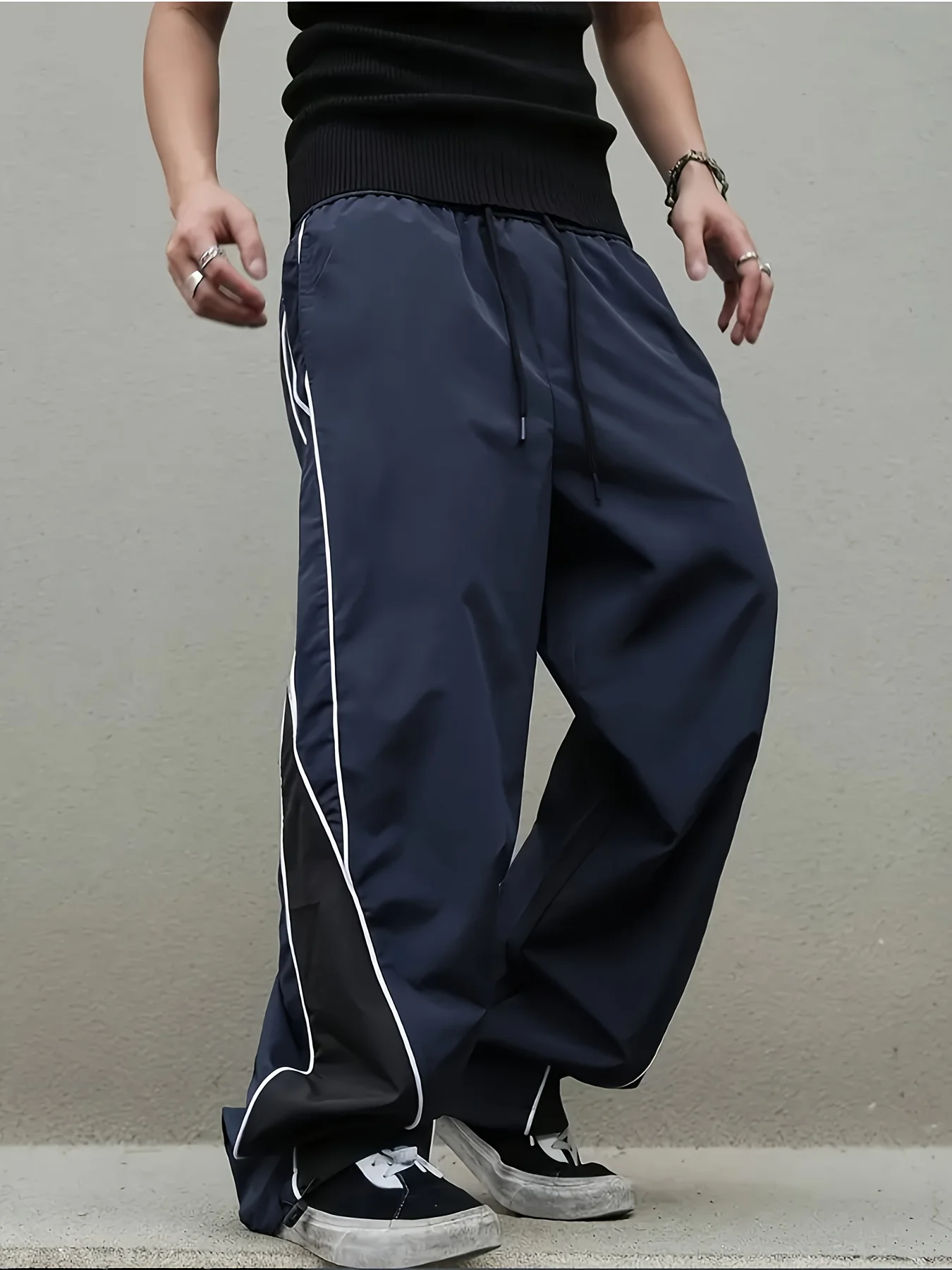 

Мужские повседневные брюки с боковыми полосками, кулиской на талии, свободный крой, уличный стиль для повседневного ношения