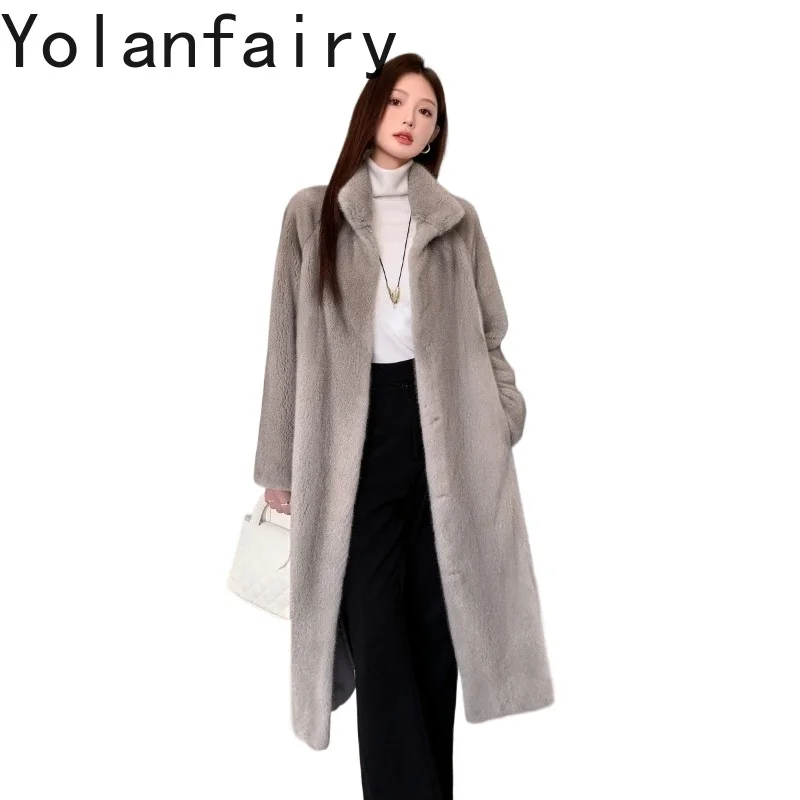 YOLANFAIRY سترات من فرو المنك بالكامل الحقيقي للنساء لشتاء 2025 معطف فرو طبيعي متوسط الطول بياقة واقفة أنيقة Casaco Feminino #1
