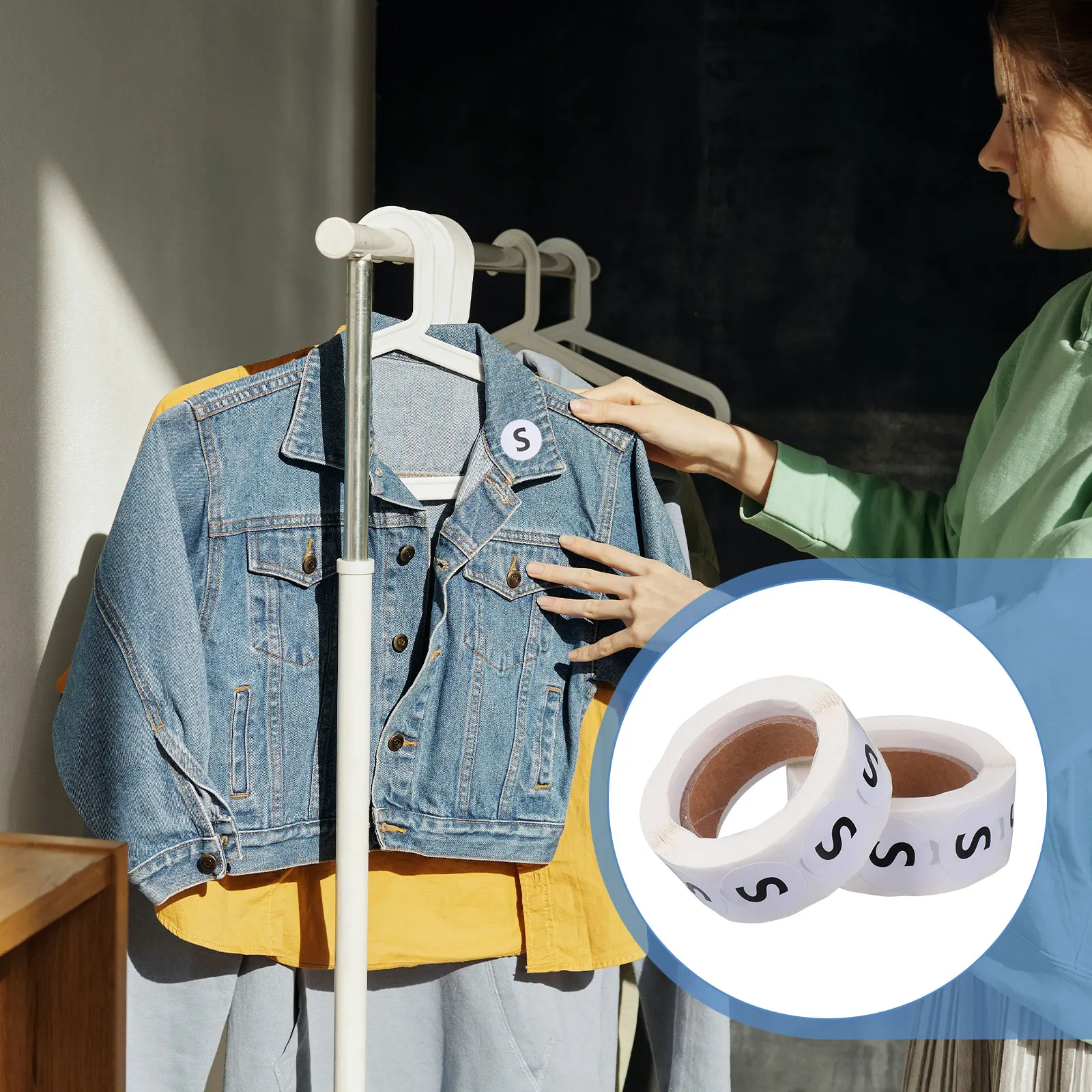 

2 Roll Size Sticker Clothing Label Sticky Self Adhesive Round Stickers Sizing Multifunction