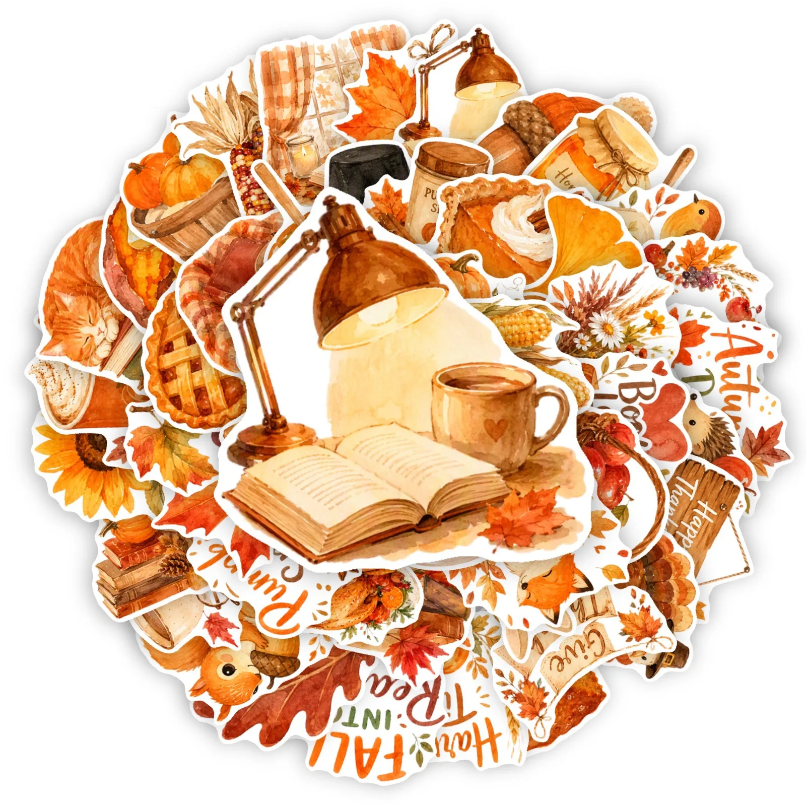 50 PCS Autumn Thanksgiving Theme Stickers Pack For Atmosphere Decoration Decorate Luggage Scrapbook Window Non Repeated Decals