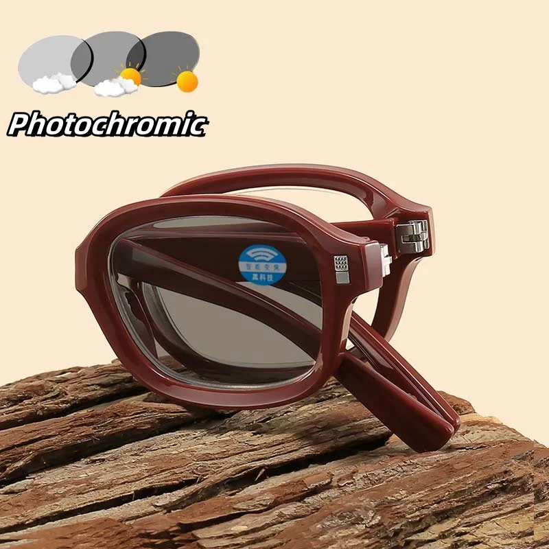 

Portable Color Changing Presbyopia Eyewear Outdoor High Definition Photochromic Eyeglasses Vintage Foldable Reading Glasses