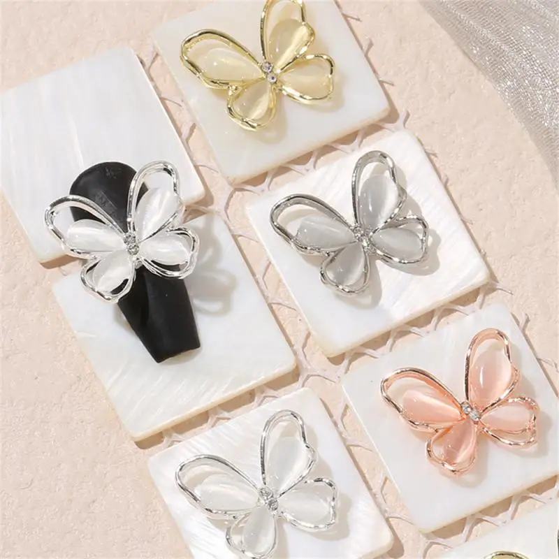 Butterfly Nail Art Jewelry Charms Rose Gold/Silver/Gray Crystal Rhinestones 13*15mm Alloy Opal Nail Parts Accessories