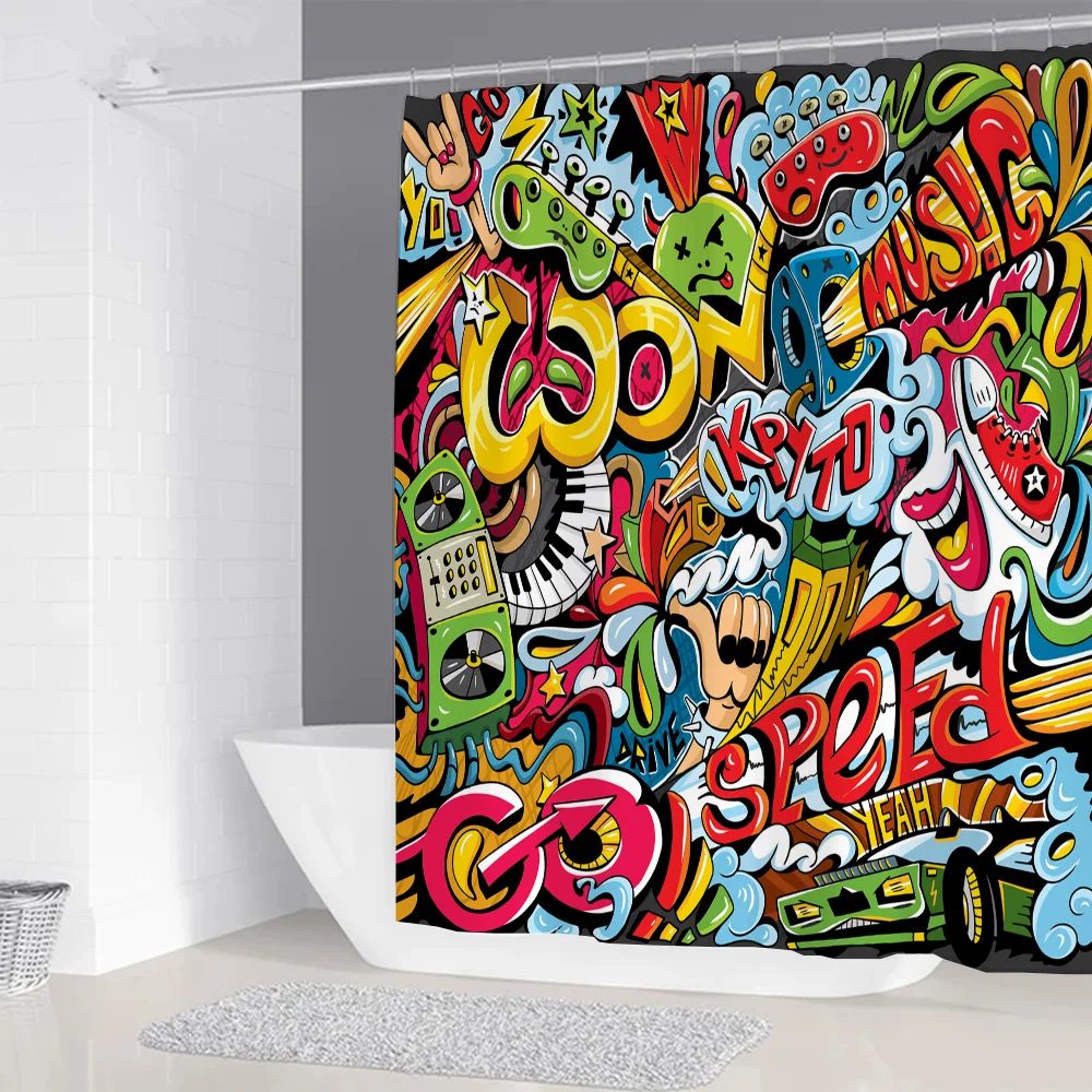 Hip-hop Graffiti Shower Curtain for Bathroom Accessories Folding Partition Curtains Bath Bedrooms Houses Rooms Quarto Waterproof