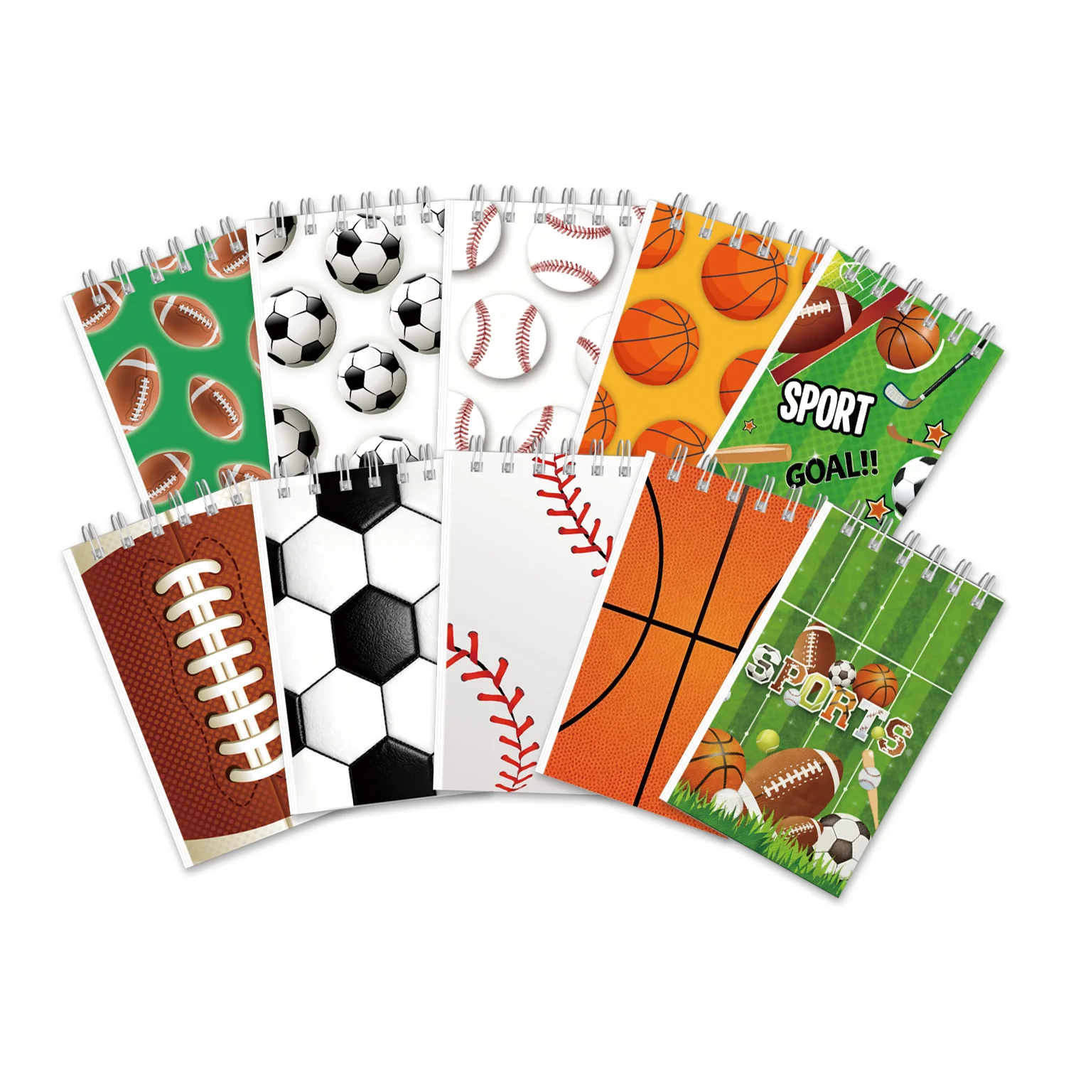 Multi Sports Ball Mini Spiral Notebook 24 Pages Basketball Football Soccer Baseball Print Portable Pocket Notepad Sports Theme S