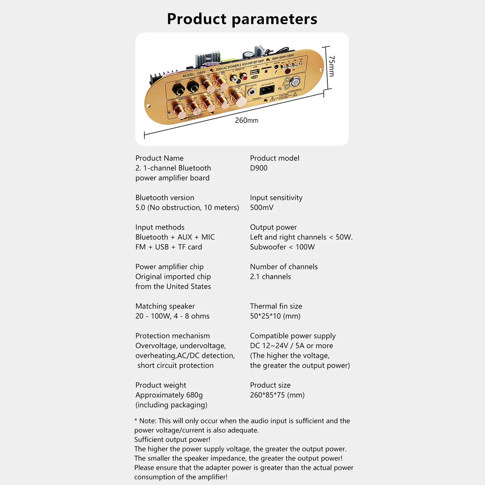 Picture 6: Digital Power Amplifier Board High Performance DIY Speaker D900 2.1 Universal Bluetooth for Mic AUX USB Smartphones Computers