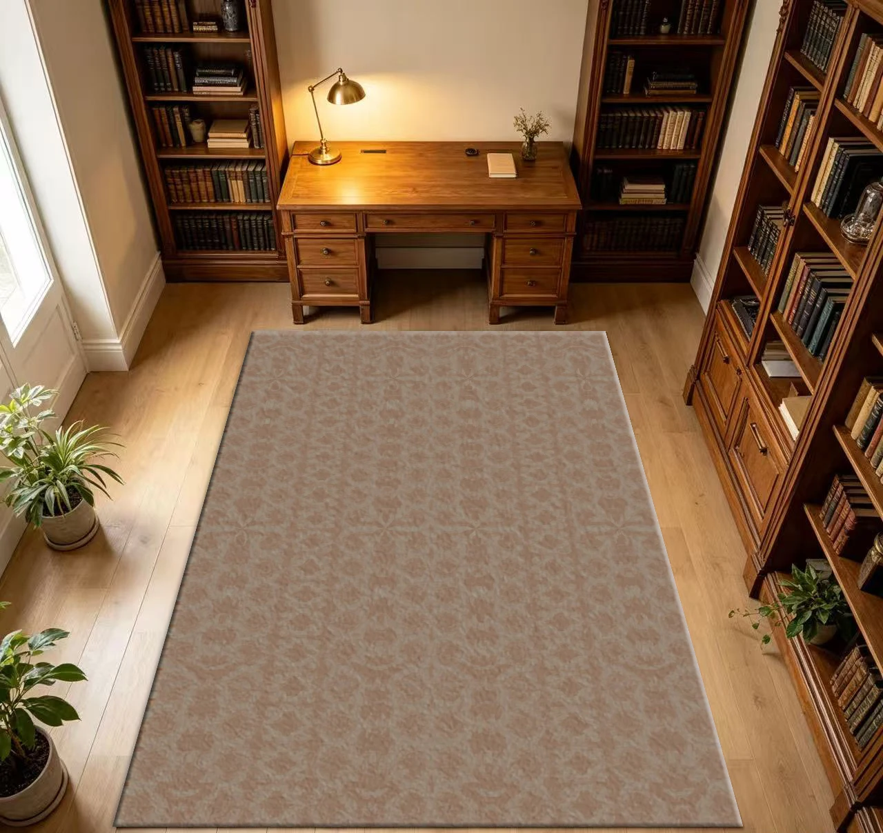 Neutral Taupe Subtle Brocade Pattern Carpet, Soft Vintage Style Living Room Floor Rug