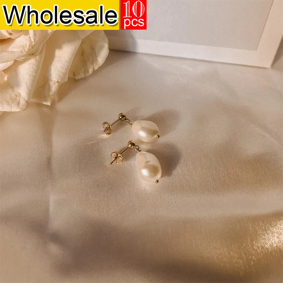 women10PCS Natural Freshwater Pearl Stainless Steel Golden Earrings eardrops simplicity Women's Gift dropshipping/Wholesale