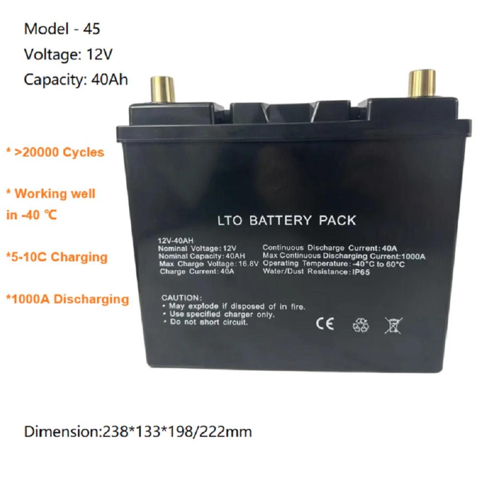 L45 20000 Cycles Car Jump Starter 1000CCA 12V 40Ah LTO Battery with BMS for Cold Winter