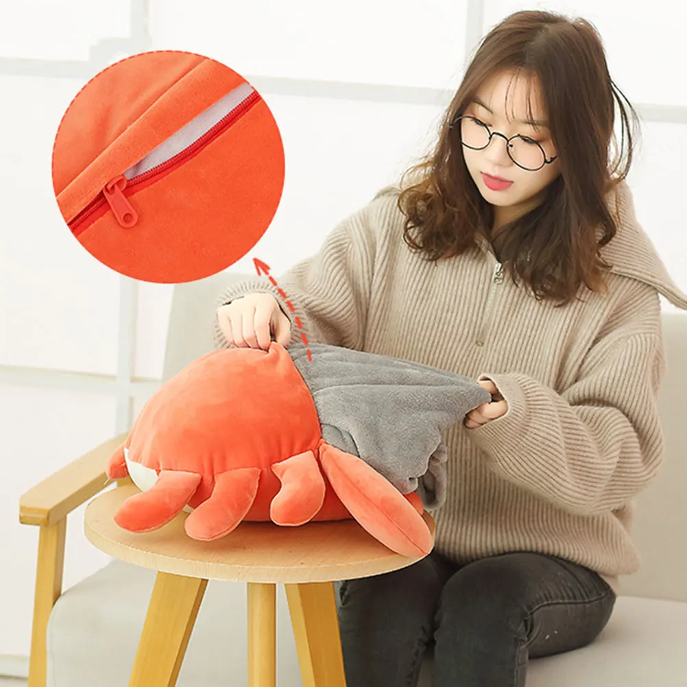 

Crab Pillow Quilt Cartoon Animal Coral Fleece Blanket for Office Travel Dual Purpose Lovely Soft Foldable