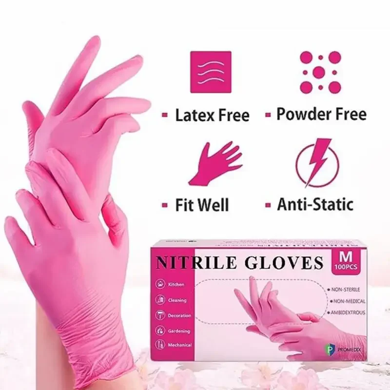 Fuchsia Pink Nitrile Disposable Gloves 20/50/100PCS Powder Latex Free Gloves For Cleaning Esthetician Beauty Hair Dye Nail Salon