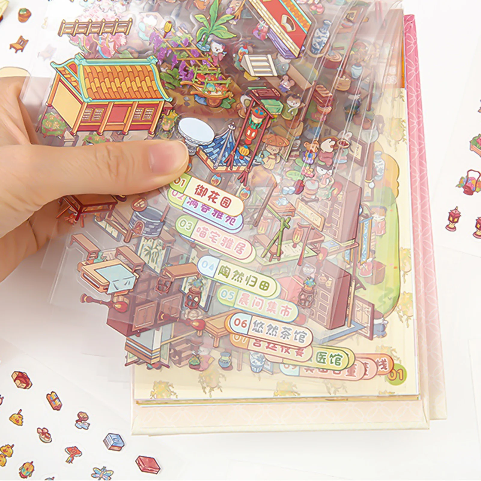 Isometrische miniatuur kamerstickerboek Leuke 3D cartoon scènestickers collectieboek voor schoolstudeerkamer thuis kinderen volwassenen