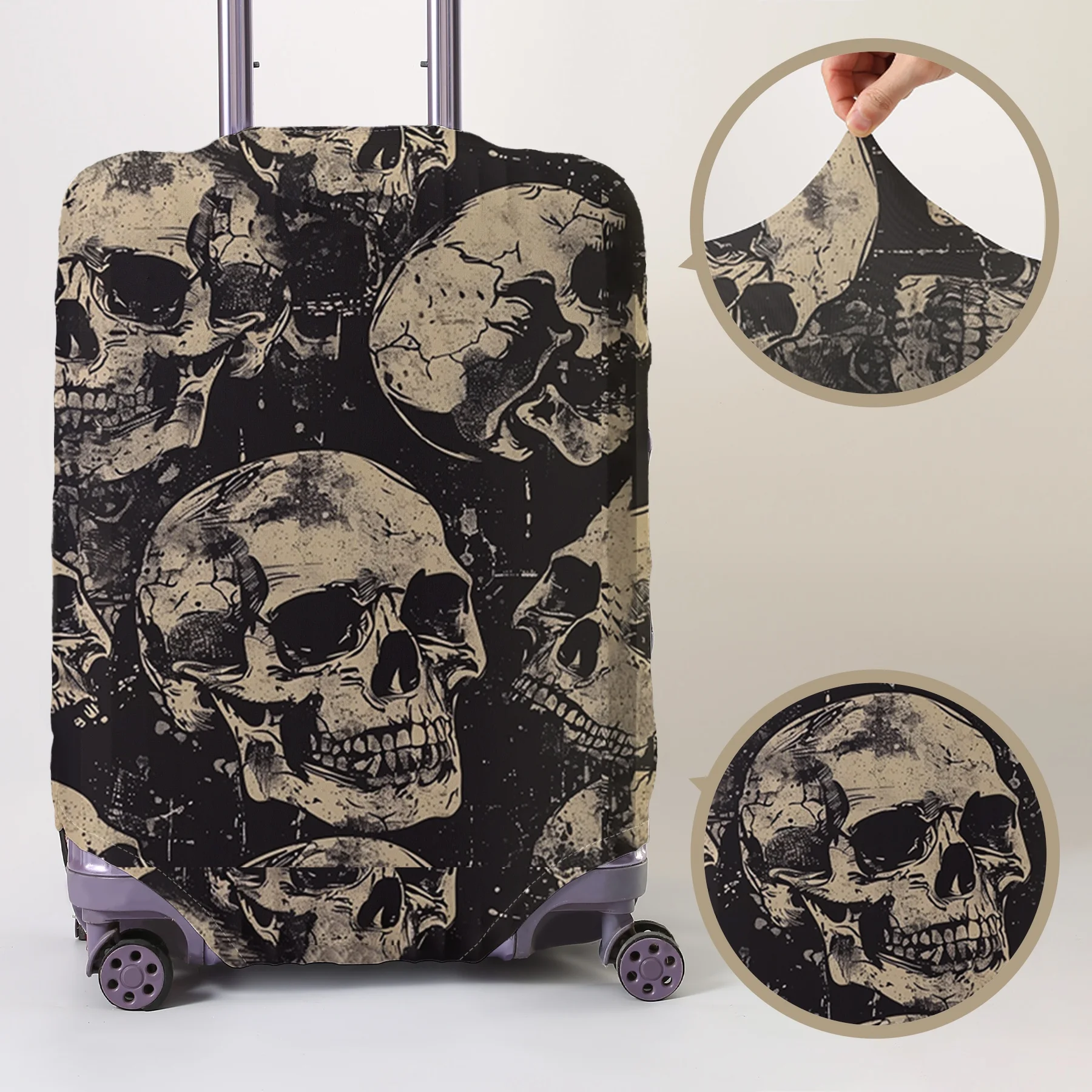 

Antique skull full print luggage protection cover, suitable for 18-32 inch luggage covers, luggage handle gloves, travel accesso