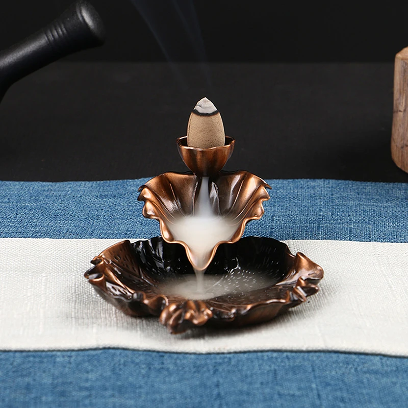 Leaf Tower Incense Ceramic Burner Fragrance Holder Backflow Censer Creative Aromatherapy Smoke Reflux Incense Stick Incense 1PC