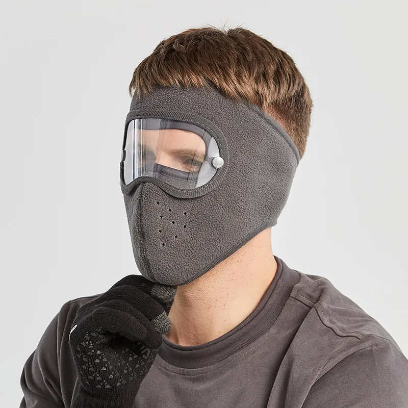 Windproof Face Warm Mask Winter Cap Ski Breathable Masks Fleece Face Shield Caps with HD Goggles Anti-fog Cycling Cap Balaclava