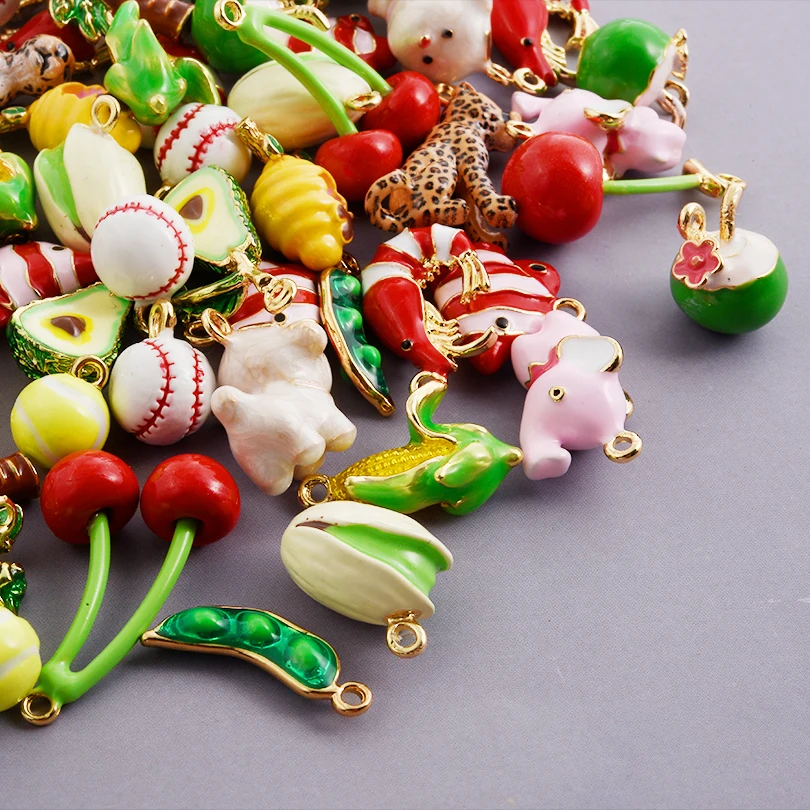 8pcs/Lot Exquisite And Lovely Cherry/Clownfish/Lobster/Corn/Pistachio/Coconut/Pea Alloy Charm Pendant Diy Jewelry Making Crafts