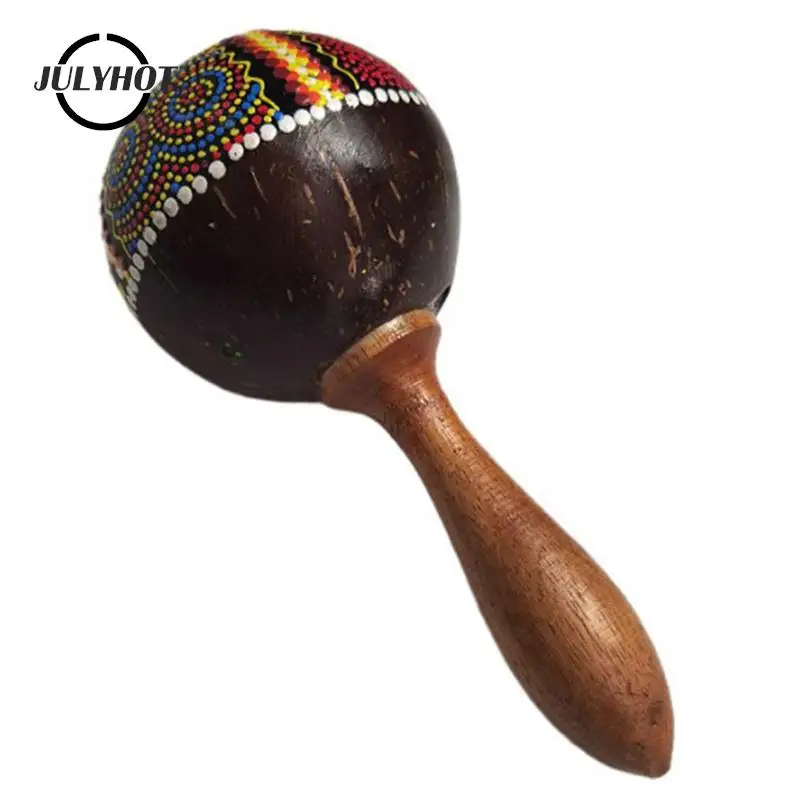 1 Pc Wooden Natural Coconut Shell Hand Hammer Maraca Shakers Percussion Musical Instrument Art Craft Toy For Kids Gift