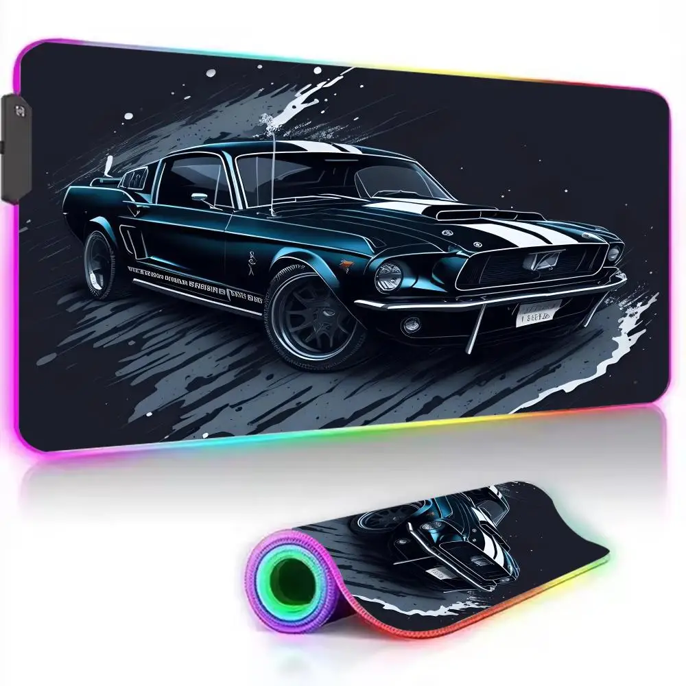 

Black Fashion Car-Themed Mouse Pad RGB Illuminated Mouse Pad XXL Office Computer PC Keyboard Pad LED Anti-Slip Gaming Desk Mat