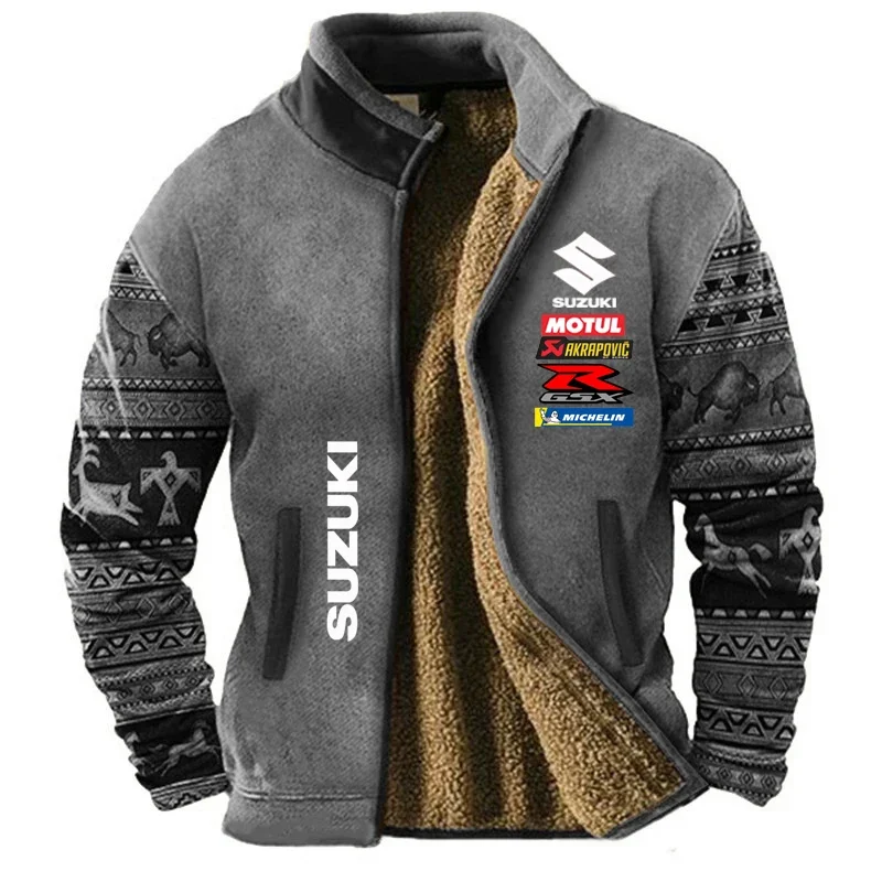 2026 Trendy Suzuki Logo Coat Thick Jacket Fleece Jacket Warm Coat Cycling Jacket MotorCycle Outdoor Vintage Jacket Men Clothing