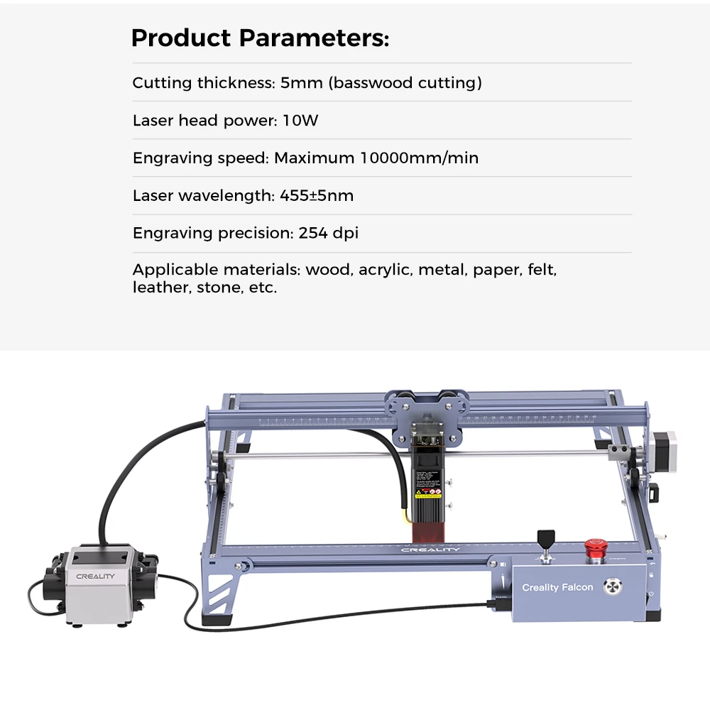 Creality Falcon Pro 10W Incisore laser Punto compresso ad alta velocità 0,06 mm Macchina per incisione e taglio fai-da-te ad alta precisione con Sa