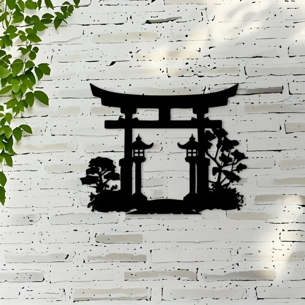 CIFBUY Metal Wall Art Japanese Torii Gate Lanterns Iron Sculpture Atmospheric Garden Patio Living Room Hanging Decor Ornament